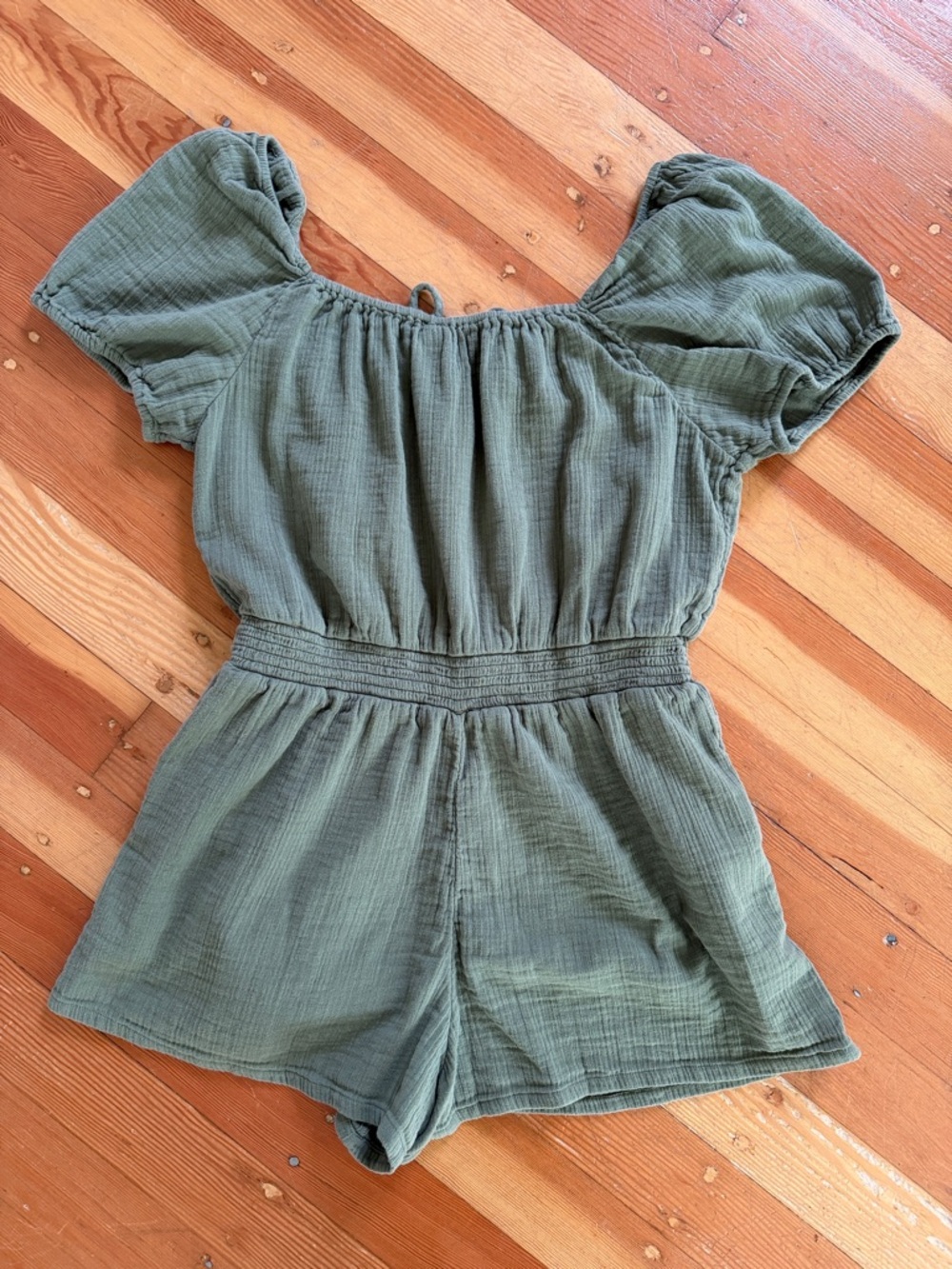 Aerie Green Short Sleeve Muslin Cotton Romper XL - Picture 4 of 4